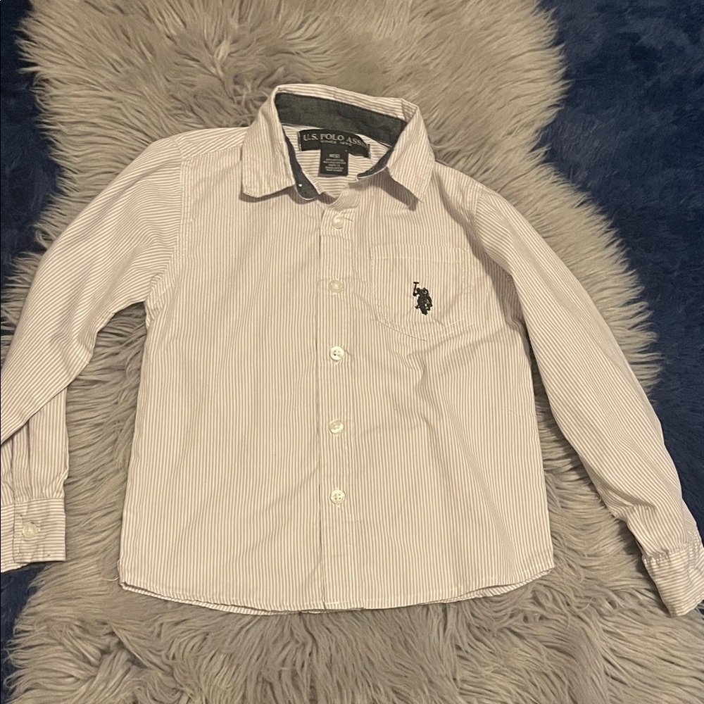 U.S. Polo Assn. Kids' Light Gray Striped Button Down Shirt 5T